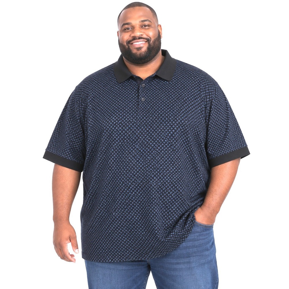 Shaquille O'Neal Mens Blue Black Geometric Polo Shirt 100% Cotton | 4XLT